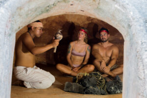 Temazcal Ceremony & Cenote Swim with Mayan Dinner. OlMar Travel Mexico.